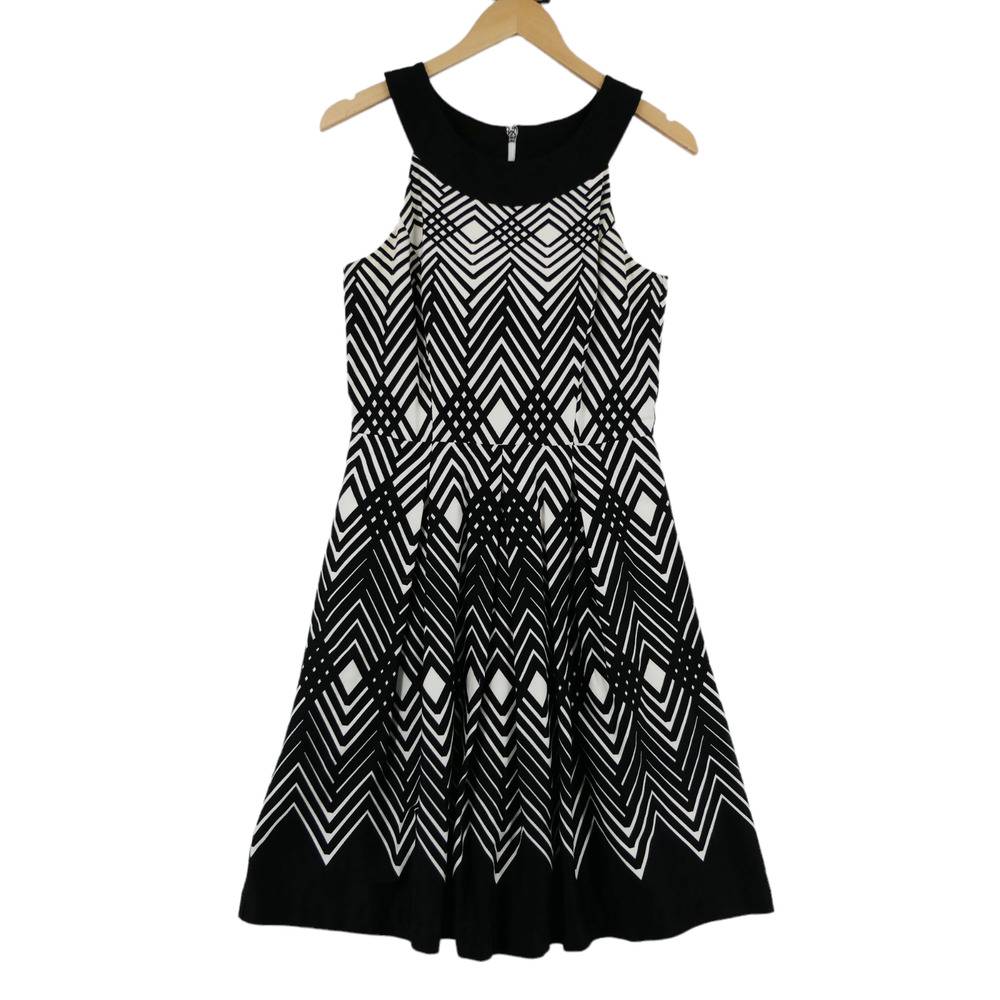 White House Black Market Black and White Geometric Midi Dress
